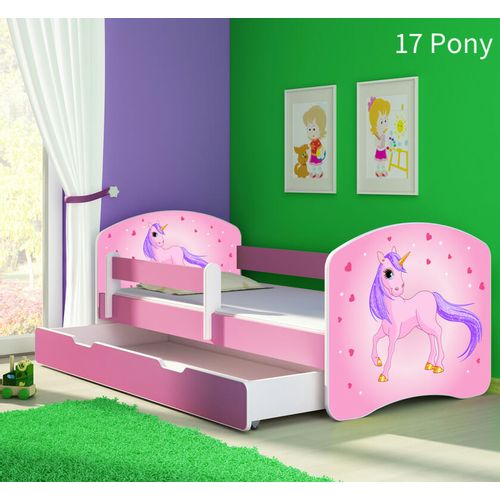 Dječji krevet ACMA s motivom, bočna roza + ladica 140x70 cm - 17 Pony slika 1