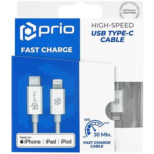 Prio Charge; Sync USB C na Lightning Cable MFi certificiran 1m bijeli slika 1