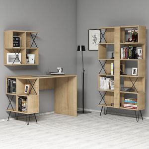 Extra 2 - Oak OakBlack Study Desk & Bookshelf