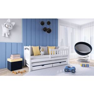 Drveni dječji krevet Galaxy sa dodatnim krevetom i ladicom - 180x80cm - Bijeli