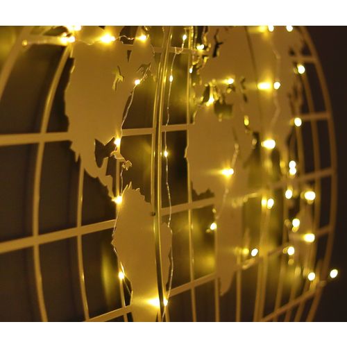 Wallity Metalna zidna dekoracija, World Map Globe Led - Gold slika 6