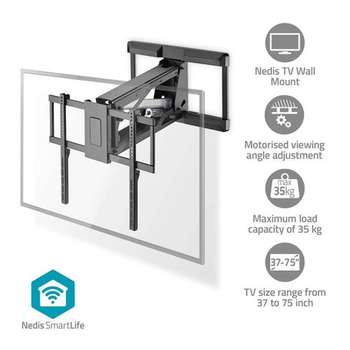 Nosač zidni za TV NEDIS TVWM5880BK, motorizirani, 37in-75in, Maksimalna podržana težina zaslona 35kg, Rotirajući, Minimalna udaljenost od zida 153 mm, Maksimalna udaljenost od zida 485 mm, Daljinski slika 1