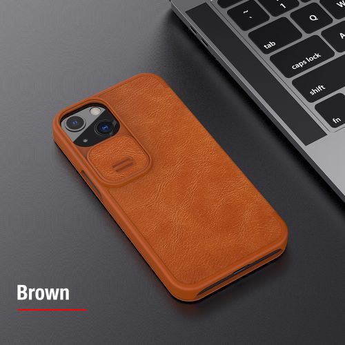 Nillkin Qin Leather Pro preklopna maska sa štitnikom za kameru za iPhone 13 - Brown slika 4