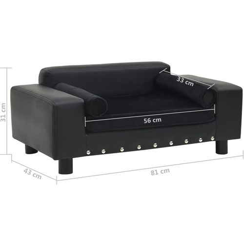 Sofa za pse crna 81 x 43 x 31 cm od pliša i umjetne kože slika 26