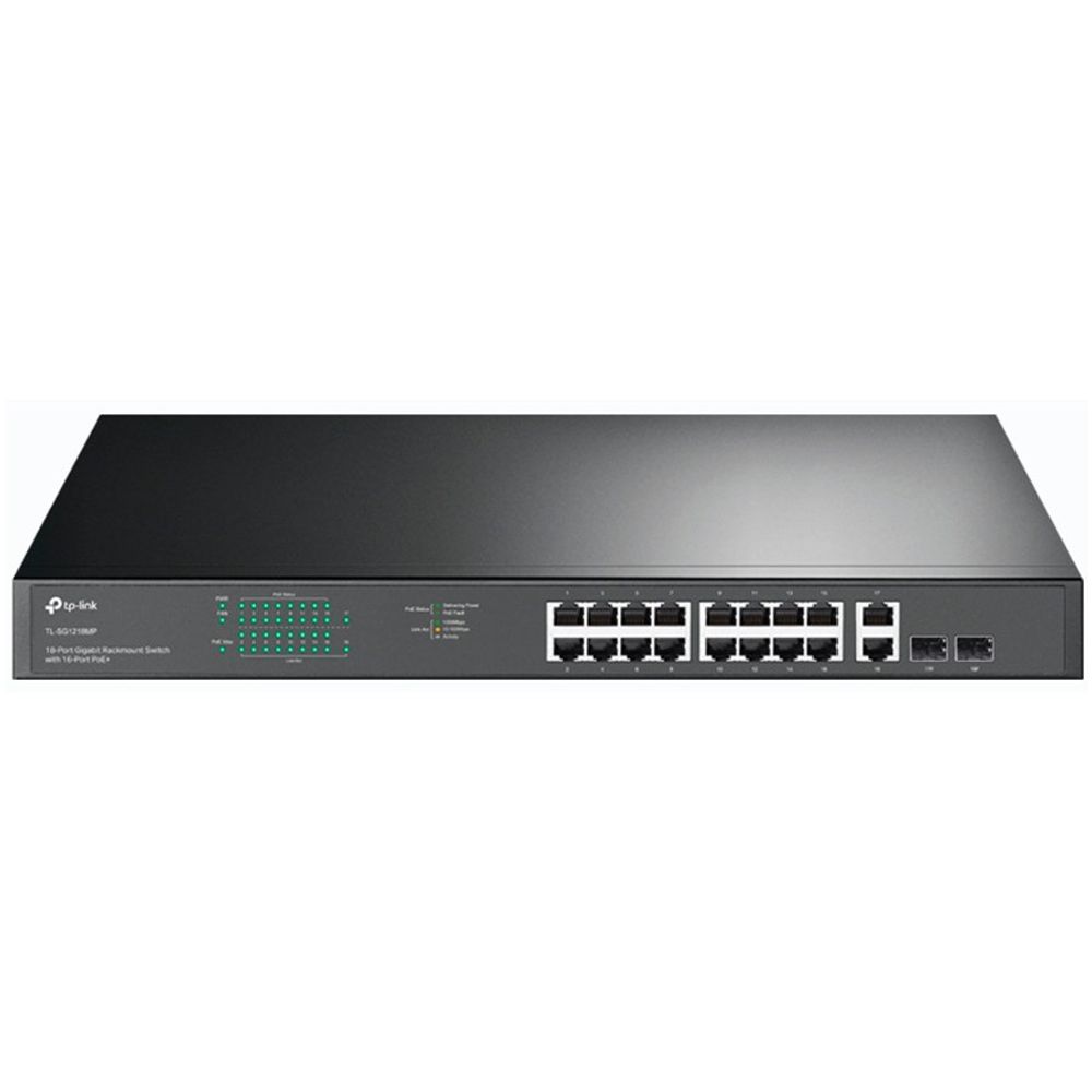 18-port gigabit Unmanaged switch with 16 PoE+ ports, 18 10/100/1000Mbps RJ-45 port, 2 combo SFP ports, compliant with 802.3af/at, 250W PoE budget, support 802.1p/DHCP QoS, plug and play, 1U 19-inch rack mountable slika 1