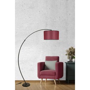 Mısra Siyah Lambader Silindir Hasır Bordo Abajurlu Claret Red Floor Lamp