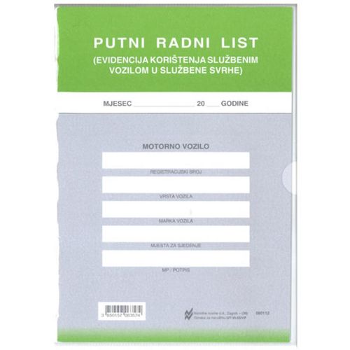 VI-55/VP PUTNI RADNI LIST SA FOLIJOM; Knjižica s PVC omotom, 14,5 x 20,5 cm slika 1