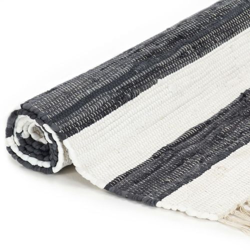Ručno tkani tepih Chindi od pamuka 160 x 230 cm antracit-bijeli slika 3