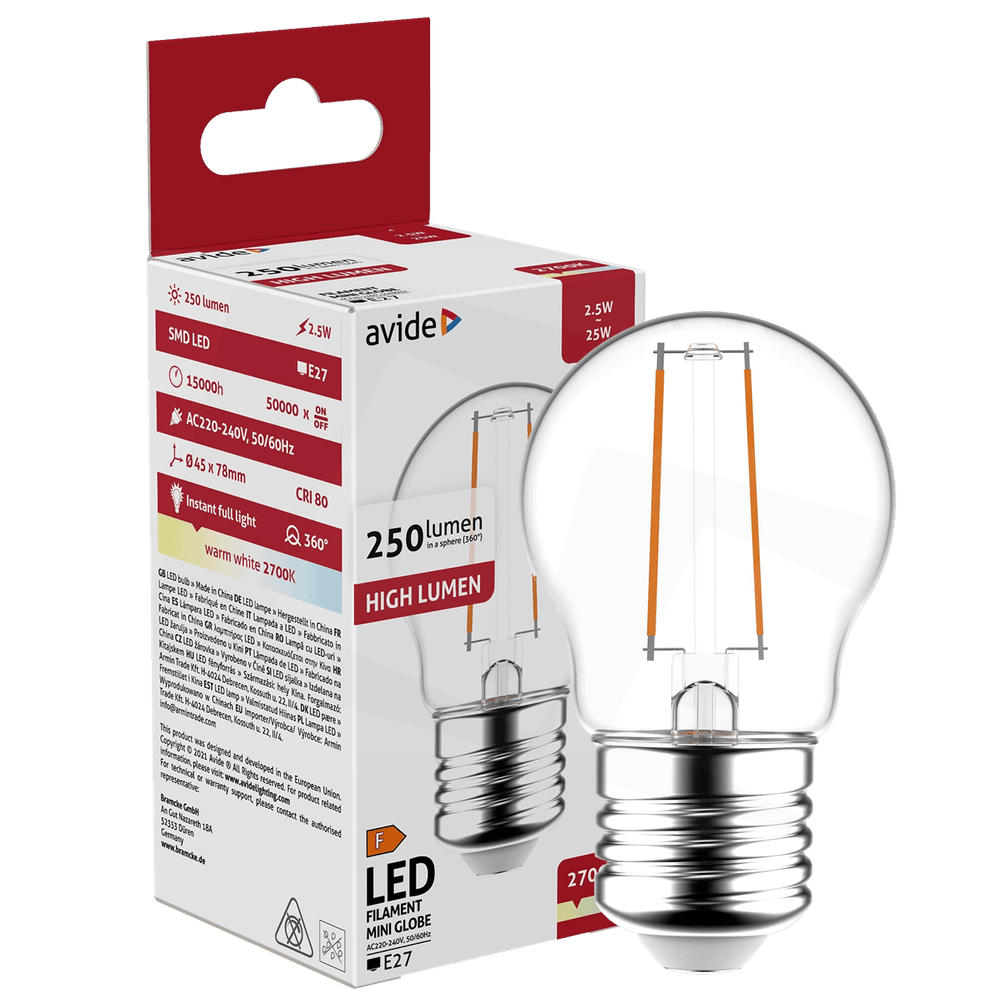 Avide Sijalica, LED 2.5W, E27, 2700K, 360°, 230V AC - Mini Globe 2.5W E27 slika 1