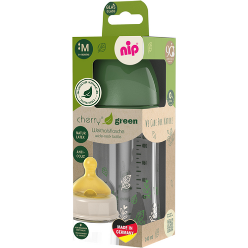 nip® Staklena flašica širokog grla Cherry Green 240ml 0m+, Green slika 4