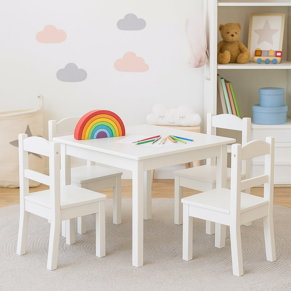 Kinder Home Dječiji drveni sto sa četiri stolice, Bijeli slika 1