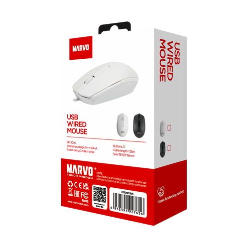 MARVO OFFICE MS003 WH WIRED MOUSE WHITE slika 2