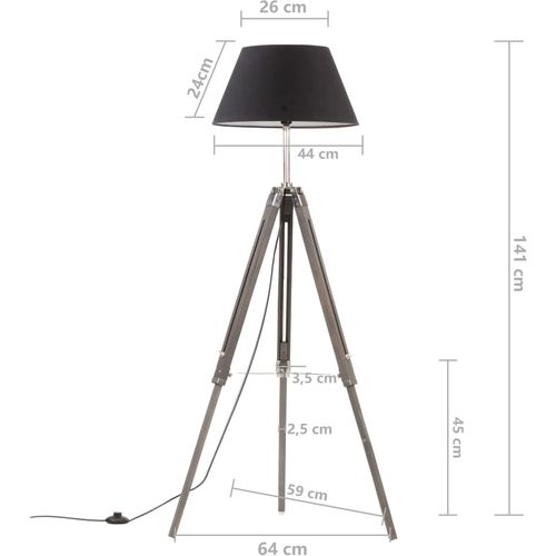 Podna svjetiljka s tronošcem sivo-crna masivna tikovina 141 cm slika 50