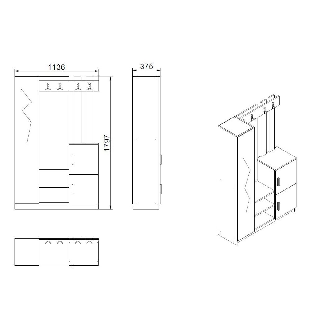 Dd7-Aa Atlantic Pine Anthracite Hall Stand slika 6