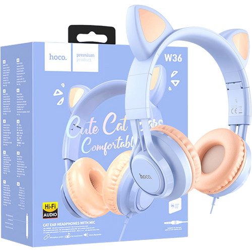 hoco. Slušalice sa mikrofonom, 3.5mm utikač, 1.2m kabel - W36 slušalice Mačje uši,Dream Blue slika 2