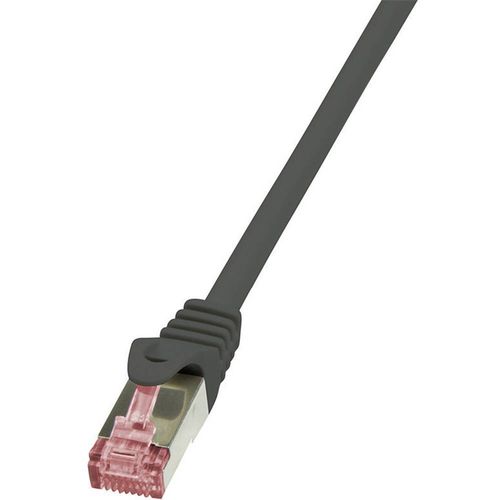 LogiLink CQ2023S RJ45 mrežni kabel, Patch kabel cat 6 S/FTP 0.50 m crna vatrostalan, sa zaštitom za nosić 1 St. slika 1