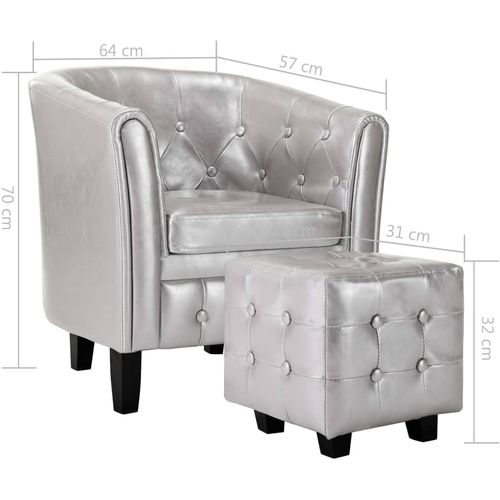 Fotelja od umjetne kože s osloncem za noge srebrna slika 10