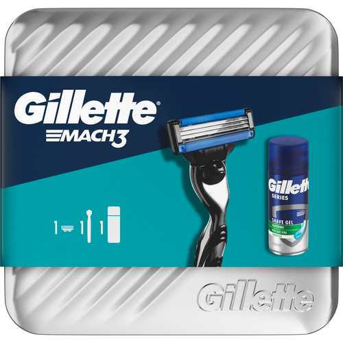 Gillette Mach 3 brijač + Series Gel 75ml sa metalnom kutijom slika 1