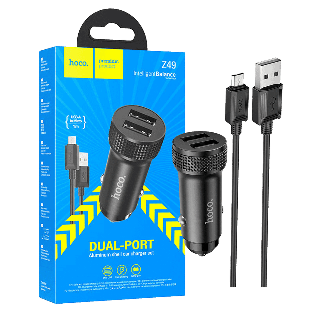 hoco. Auto punjač sa microUSB kabelom, 2 x USB, 2.4 A, 12W - Z49 Level slika 1