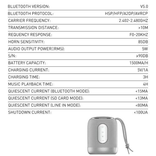 Bluetooth zvucnik LDNIO BTS 12, 5W, sivi slika 10