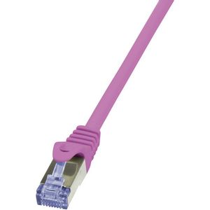 LogiLink CQ3019S RJ45 mrežni kabel, Patch kabel cat 6a S/FTP 0.25 m ružičasta vatrostalan, sa zaštitom za nosić 1 St.