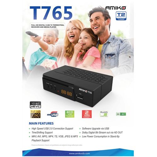 Amiko Prijemnik zemaljski, DVB-T2, H.265, Media Player,USB - T765 slika 4