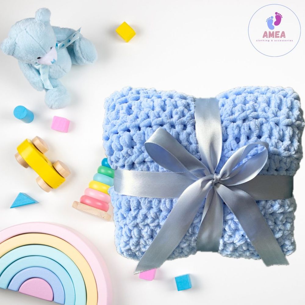 AMEA Pletena dekica Puffy 70x80cm, Blue slika 1