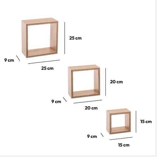 FIVE ZIDNA POLICA KOCKA 3 KOM 15X9X15, 20X9X20, 25X9X25 MDF NATURAL 138956C slika 2