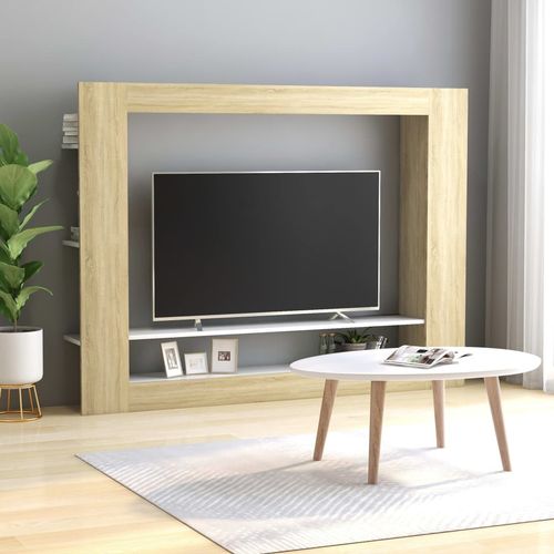 TV ormarić bijeli i hrast 152 x 22 x 113 cm konstruirano drvo slika 1