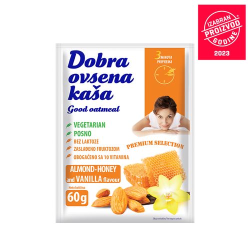 DOBRA OVSENA KAŠA sa bademima,medom i ukusom vanile 60g slika 1