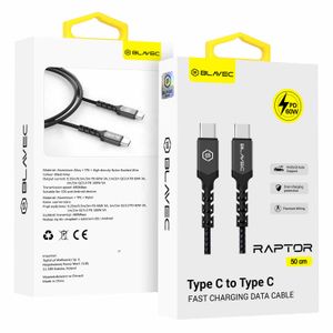 BLAVEC RAPTOR OPLETENI KABEL – TIP C DO TIP C – PD 60W 3A 50 cm – crni