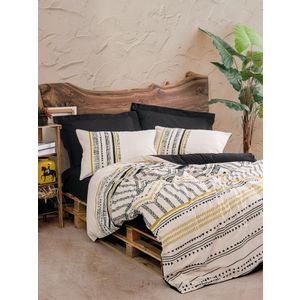 L'essential Maison Elvira - Crno-belo-zlatni Ranforce set posteljine za bračni krevet