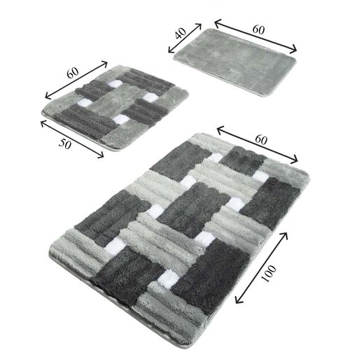 Piazza - Grey Multicolor Acrylic Bathmat Set (3 Pieces) slika 3