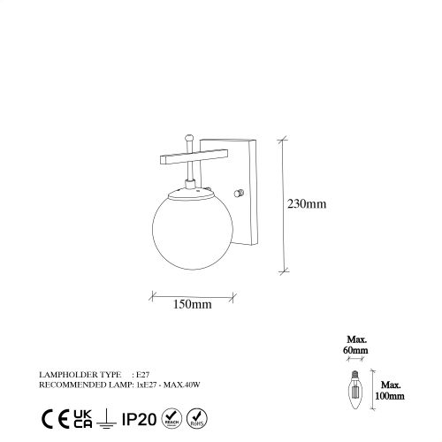 Opviq Zahar - 13112 Crna Antik Zidna Lampa slika 7