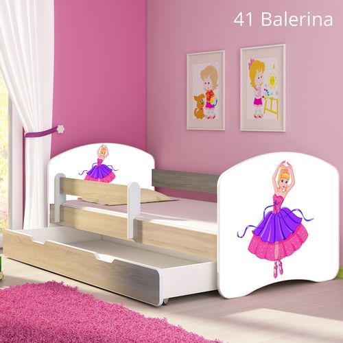 Dječji krevet ACMA s motivom, bočna sonoma + ladica 140x70 cm 41-balerina slika 1
