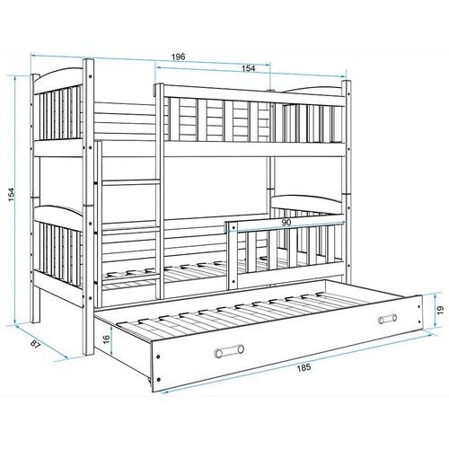 Drveni dječji krevet na kat Kubus s 3 kreveta - bijeli - 190*80cm slika 3