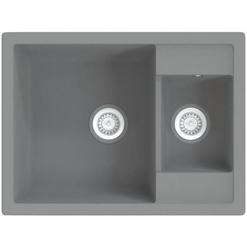 Kuhinjski sudoper s dvije kadice sivi granitni slika 36