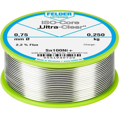 Felder Löttechnik ISO-Core ''Ultra-Clear'' Sn100Ni+ lemna žica, bezolovna svitak  Sn99,25Cu0,7Ni0,05  0.250 kg 0.75 mm slika 1