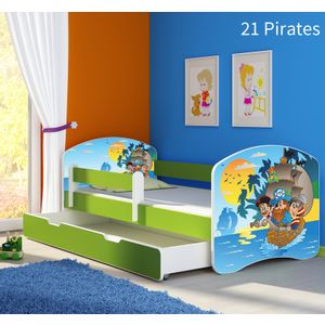 Dječji krevet ACMA s motivom, bočna zelena + ladica 140x70 cm 21-pirates