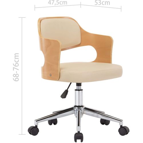 Okretna uredska stolica od savijenog drva i umjetne kože krem slika 18