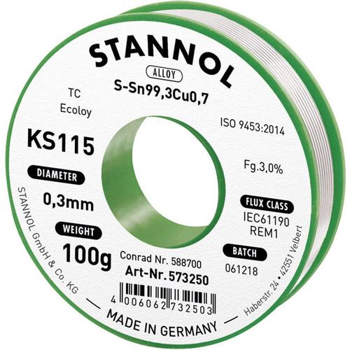 Stannol KS115 lemna žica, bezolovna svitak  Sn99,3Cu0,7 100 g 0.3 mm Bezolovna lemna žica KS115 573250 Stannol slika 3