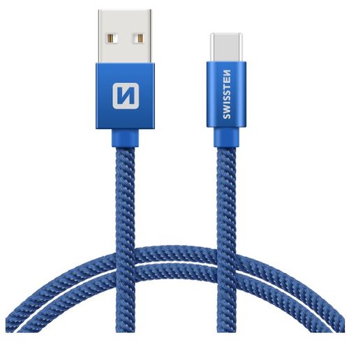 SWISSTEN kabel USB/USB-C, platneni, 3A, 1.2m, plavi slika 1