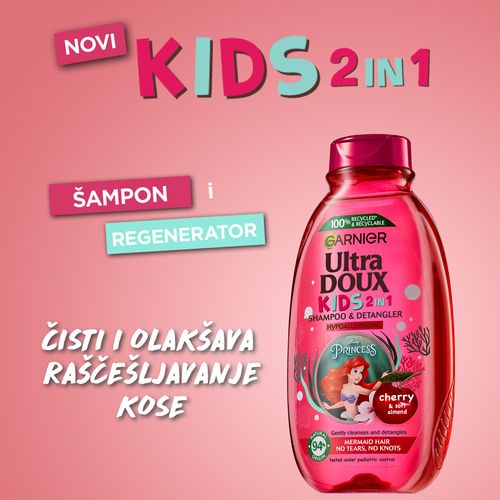 Garnier Botanic Therapy kids Cherry 2U1 – DJEČJI ŠAMPON I REGENERATOR ZA SVE TIPOVE KOSE slika 3