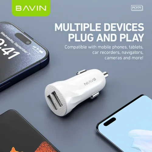 Bavin Auto punjač 2xUSB + kabl Type-C crna slika 4