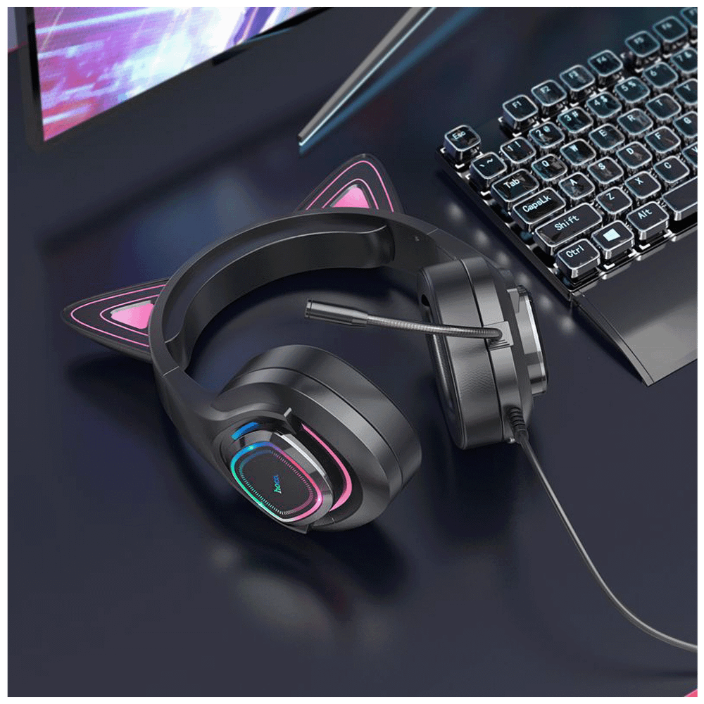 hoco. Slušalice sa mikrofonom, gaming, USB/3.5 mm, LED - W107 Cute Cat Black/Pink slika 6