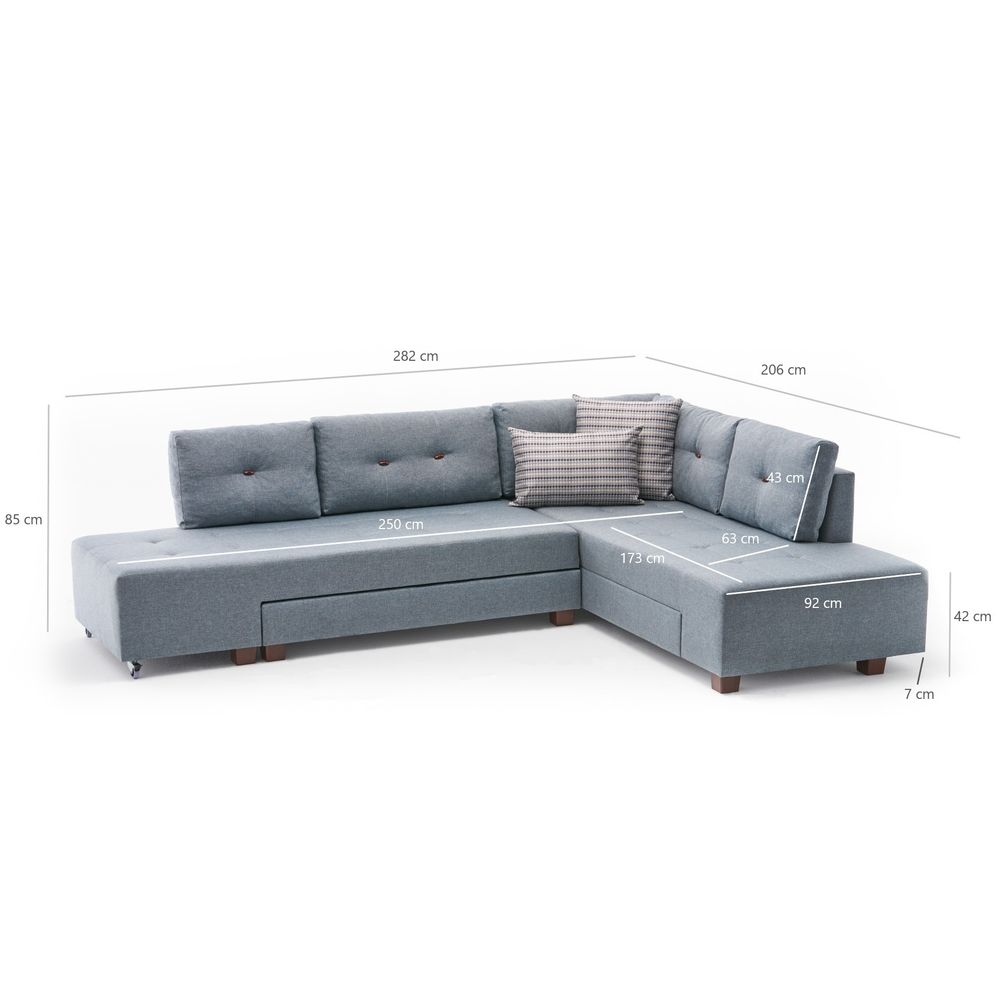 Ugaona Sofa na Razvlačenje Manama - Desni Kut, Svijetloplava slika 6