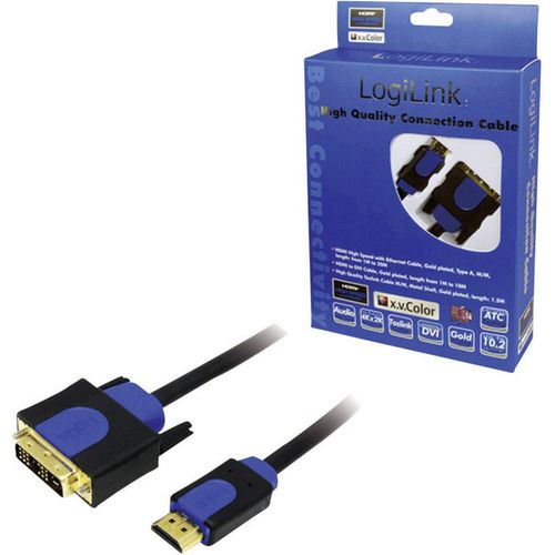 LogiLink DVI / HDMI adapterski kabel DVI-D 18+1-polni utikač, HDMI A utikač 2.00 m crna CHB3102 pozlaćeni kontakti, mogućnost vijčanog spajanja DVI kabel slika 2
