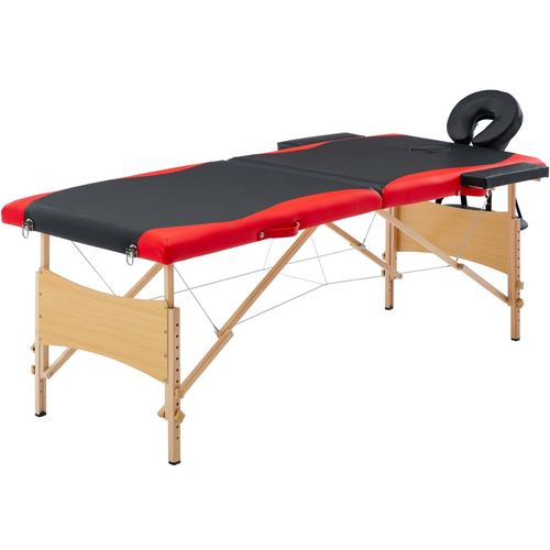 Sklopivi masažni stol s 2 zone drveni crno-crveni slika 1