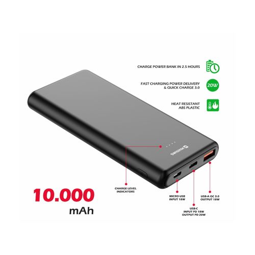 Dodatna baterija - Power Bank SWISSTEN 10000mAh, QC 3.0, USB-C, crna slika 2