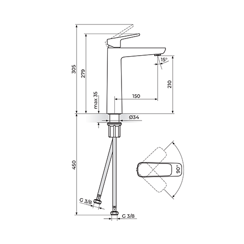 Rosan  STOLZ - BLACK Baterija za lavabo  L slika 2